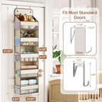 LAMU 5 Tier Over the Door Organizer Hanging, Swing - Proof Closet Behind Door Storage with 5 Large Pocket and 10 Side Pockets, Back of Door Organizers for Bedroom, Nursery and Bathroom (1 Pack, Beige)