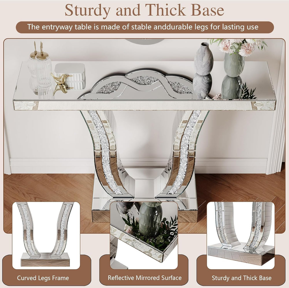 43.3'' Mirrored Console Table Silver Mirrored Entryway Sofa Table for...