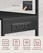 VASAGLE Bakers Rack with Power Outlet, 35.4 Inches Microwave Stand, Coffee Bar, 4 AC Outlets, with Adjustable Shelves, 8 S-Hooks, Basket, Spice Racks, Charcoal Gray and Ink Black UKKS031B22
