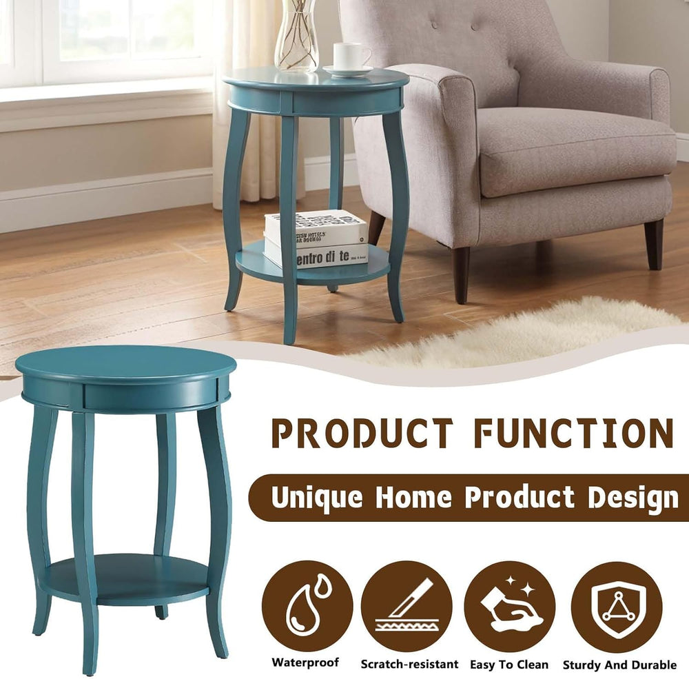 Small Accent Table with Storage, Round End Tables for Living Room, Wooden Cir...