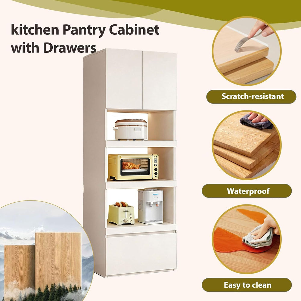 LINLIUA 71'' Tall Kitchen Pantry Cabinet, Wood Pantry Storage Cabinet...