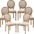 French Country Dining Chairs Set of 6, Beige Kitchen & Dining Room Chairs, Velvet Kitchen Chairs, Tufted Upholstered, Wood Legs, Sillas De Comedor (Velvet, Beige, 6 Pcs)