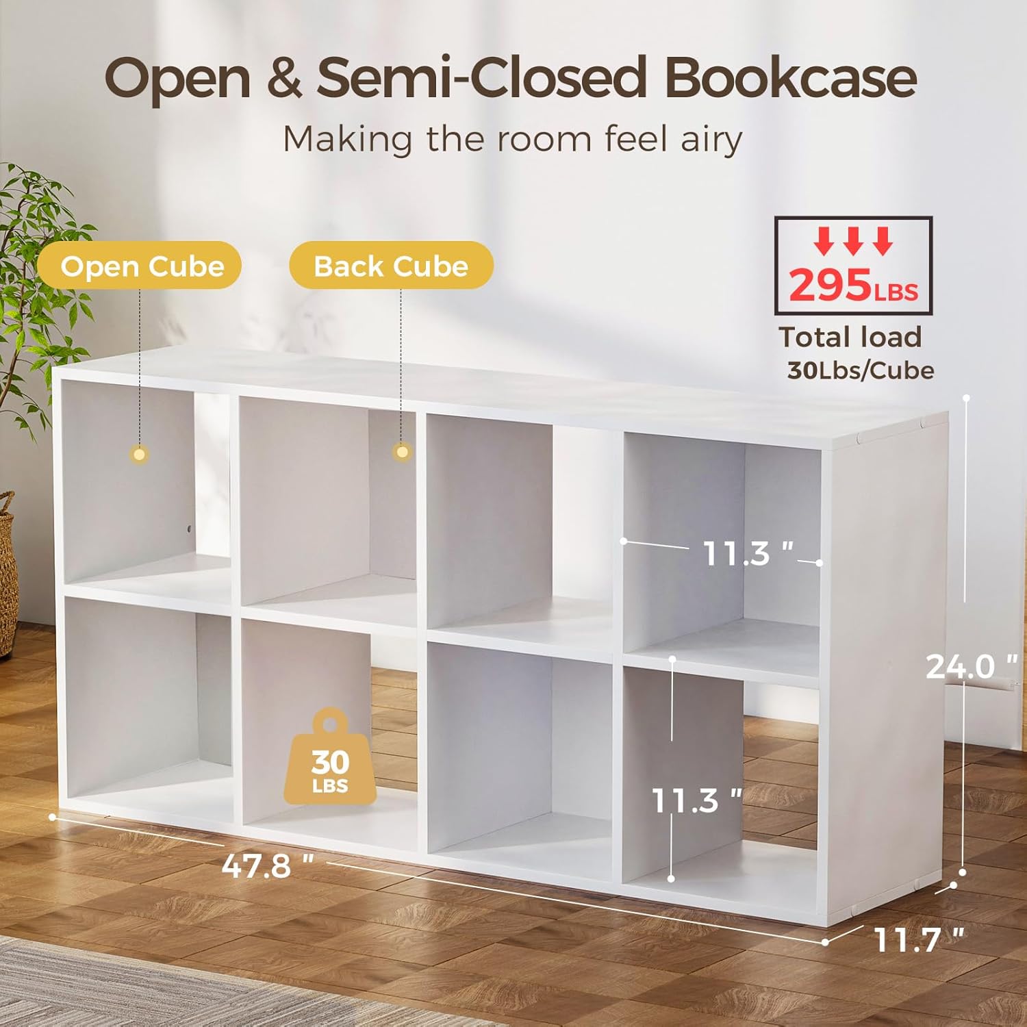 COMHOMA 8 Wood Cube Storage Organizer with Open Back and Removable Back Panels, 11In White Cube Storage Bookshelf, Cubicle Shelf Bookcase for Home Office Bedroom Living Room, Vertical or Horizontal