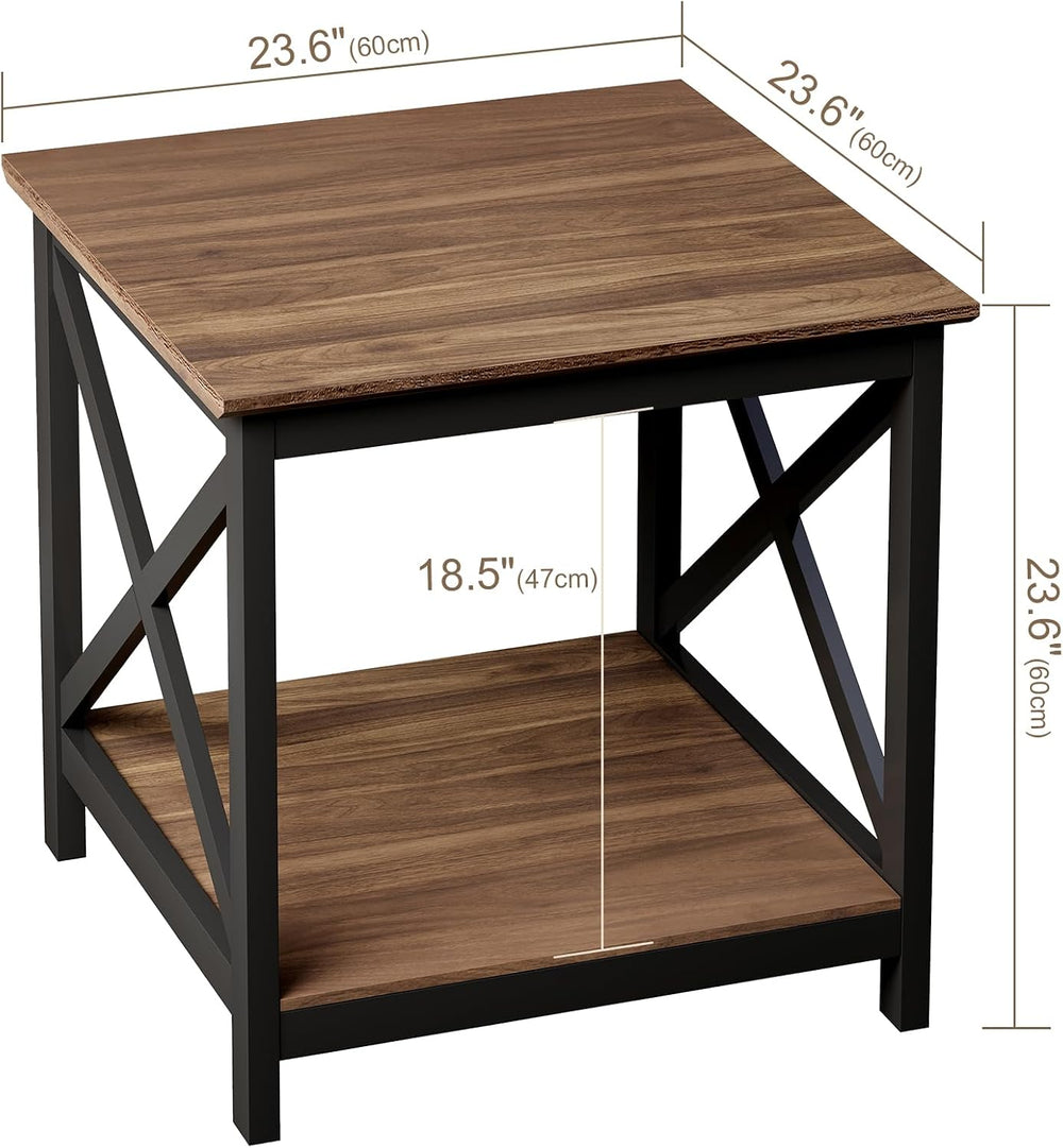 ChooChoo End Tables Set of 2, 24 Inch End Table with 2-Tier Storage Shelf, Si...