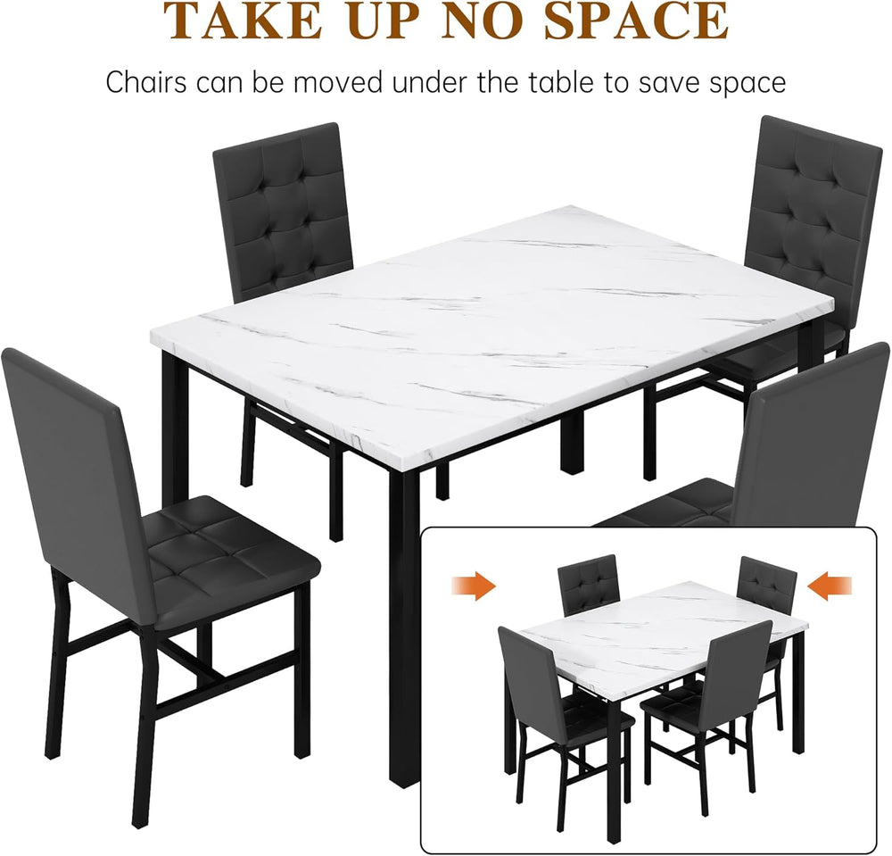 AWQM Dining Table Set for 4,Faux Marble Kitchen Table and Chairs Set of 4, Mo...