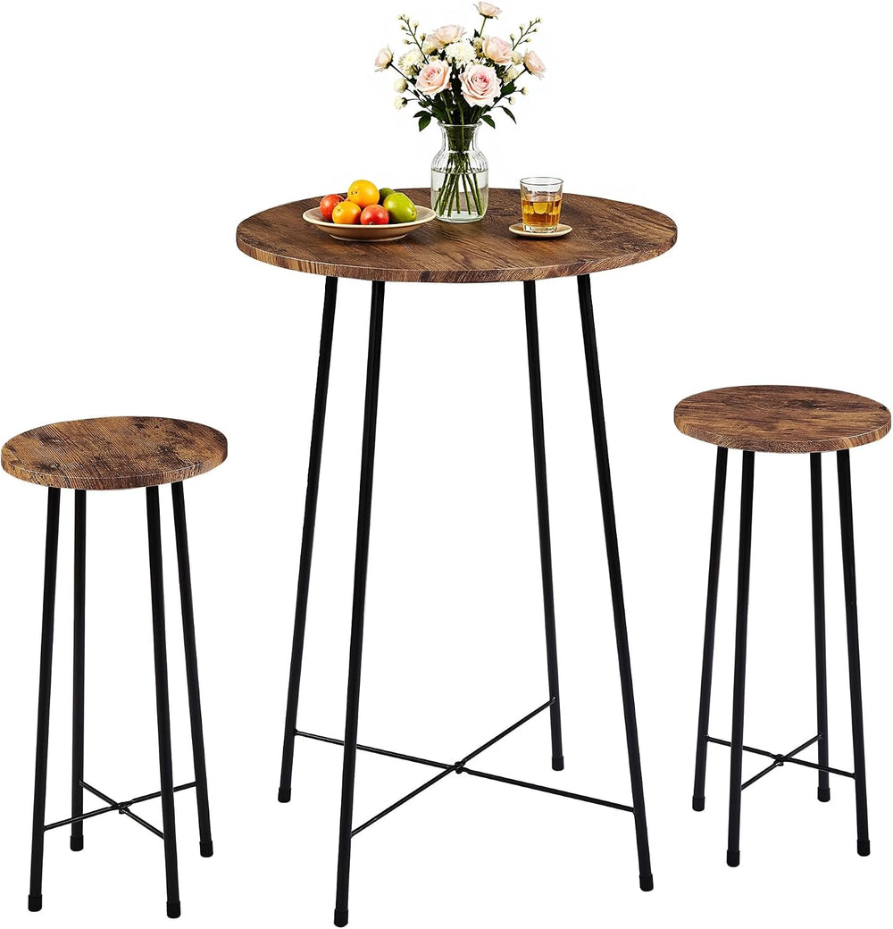 VECELO 3 Piece Pub Table and Chairs Sets Counter Height Bistro Bar Sets with ...
