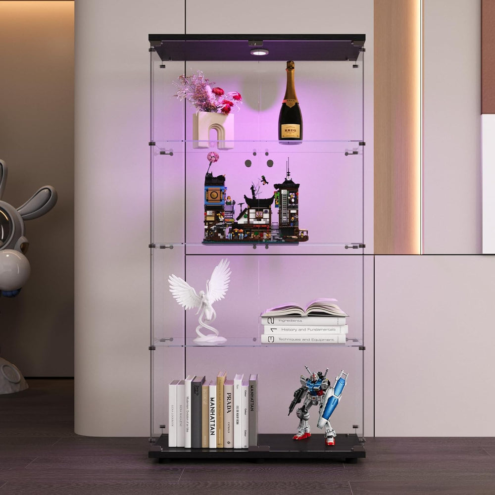 4-Shelf Glass Display Cabinet with LED Lights and Lock,Curio Cabinets Display...