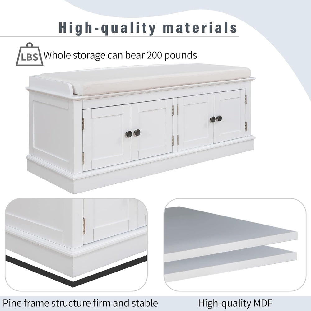 GDFStudio Jasd Storage Bench with 4 Doors and Adjustable Shelves, Removable C...