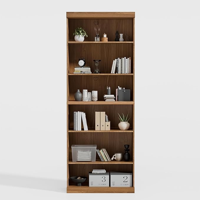 82" Wooden Book Shelf, 5 Shelf Bookcase, Modern Bookshelf with Adjustable Shelf for Home Office, Study Room, Oak