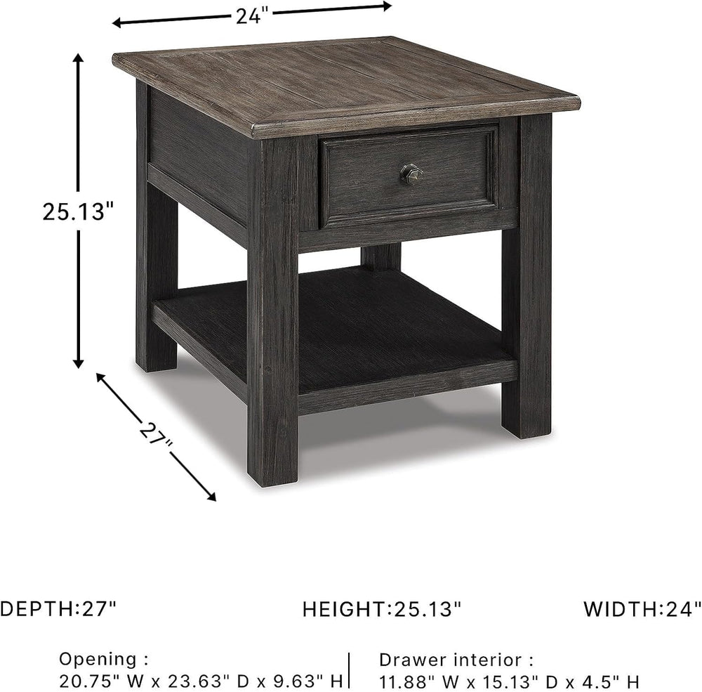 BOWERY HILL Contemporary Wood End Table, Grayish Brown and Black Finish, 1 Dr...