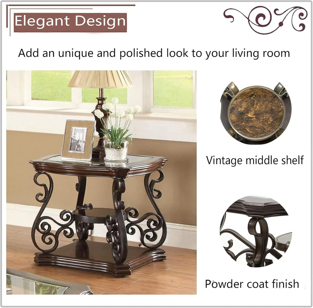 4 Piece Retro Coffee Table Set, Mid Century Modern Living Room Table Set, Tra...