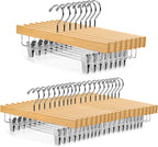 Nature Smile Deluxe Wooden Pants Hangers,Solid Lotus Wood Jeans Skirt Hanger with Clips Anti-Rust Hook Pack of 28（Natural）
