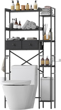 Over The Toilet Storage Rack, 7-Tier Over Toilet Bathroom Organizer with Adjustable Shelf, Above Toilet Storage Cabinet with Hooks, Space-Saving, Black Shelf