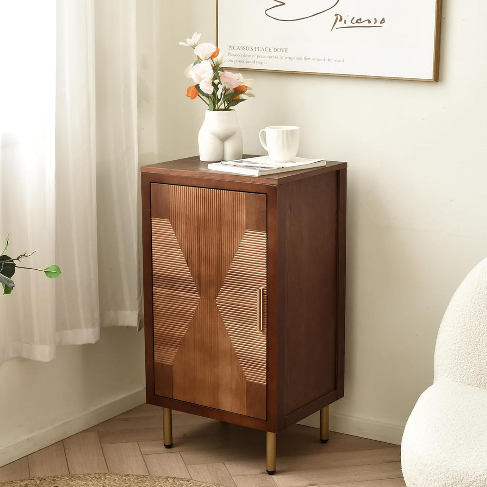 eHemco Modern End Table with Storage, Two-Toned Ribbed Parquet Design, 17 x 1...