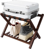 HOOBRO Luggage Racks, Set of 2 Bamboo Suitcase Stands, Folding Luggage Holders, Nylon Strap Support Top, for Guest Room, Hotel, Bedroom, Closet, Dark Brown BR18XLP201