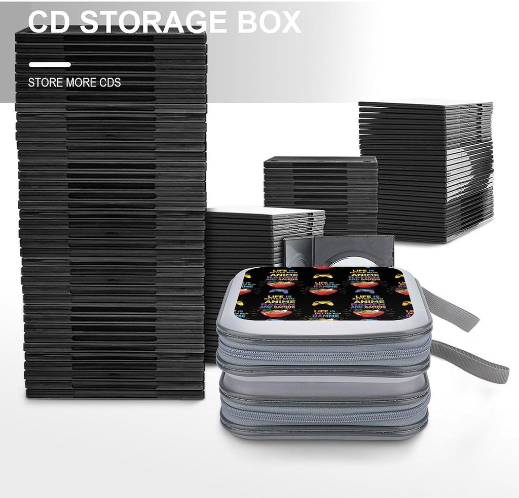 Portable CD Holder Case with Strap Life Is Better With Anime Ramen Gaming, 40-Capacity Hard Plastic Storage Binder, Protective Wallet for Car Office Travel