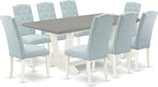 East West Furniture V097CE215-9 9 Piece Kitchen Table Set Includes a Rectangle Dining Table with V-Legs and 8 Baby Blue Linen Fabric Parsons Dining Chairs, 40x72 Inch, Multi-Color