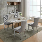 Velvet Dining Chairs Set of 6, High-end Tufted Upholstered Dining Chair with Back Ring Pull, Nailhead Trim and Silver Solid Wood Legs, Modern Dining Room Chairs for Dining Room, Light Gray