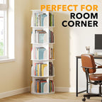 SpaceAid 5 Tier Rotating Bookshelf Tower, Spinning Bookcase Lazy Susan, Revolving 360 Book Shelf Storage Round Carousel, Vertical Rotate Turning Spiral Corner Organizer, White