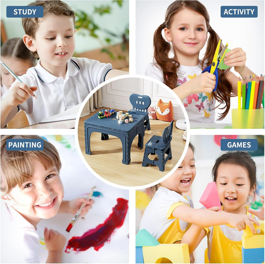 UNICOO® Kids Folding Table and Chairs Set, Kids Table and Chairs Foldable, Foldable Activity Table, Portable Picnic Table, Ideal for Indoor and Outdoor Use, Durable and Easy to Store (599)(Teal)