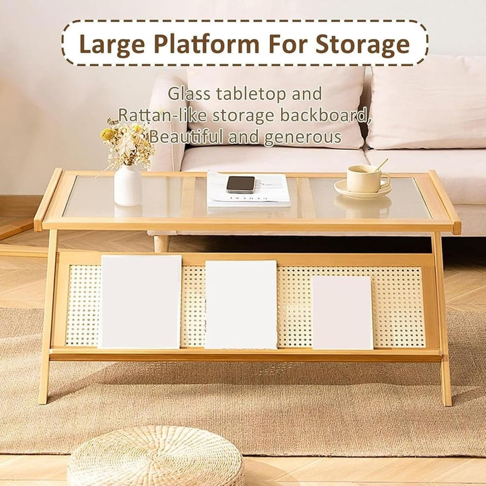 Z Shaped End Table, Wooden Coffee Tables with Storage,Boho Wooden End Table,S...