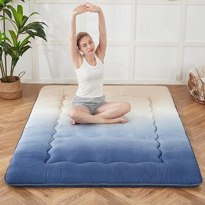 Japanese Floor Mattress, Futon Mattress with Portable Storage Bag and Washabl...