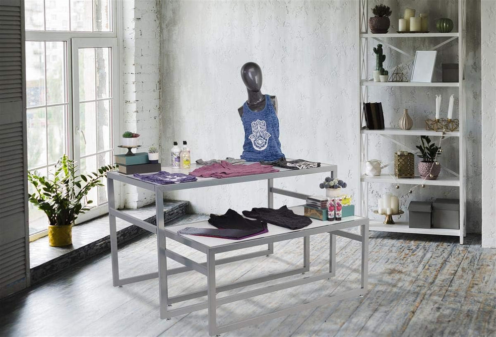 2-Piece Set of Rectangular Nesting Tables, Modern Style, Steel Frame with MDF...