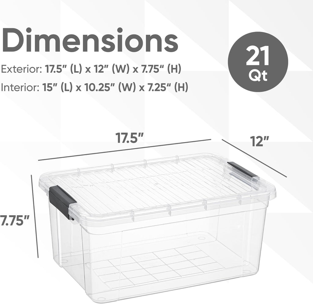 Superio Clear Storage Bins with Lids, 16 Quart BPA Free Plastic Containers, Transparent Boxes for Organizing, Stackable Crates, Organizer Totes for Home, Office, School, and Dorm