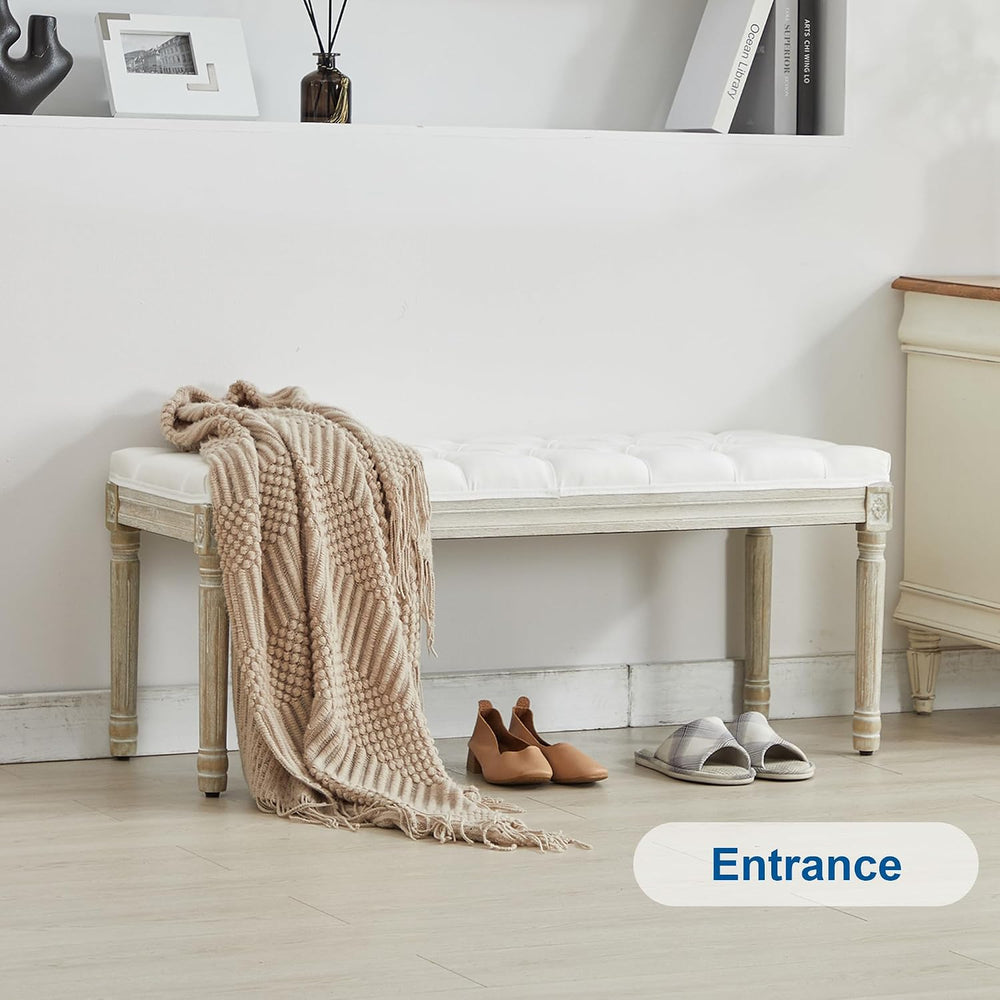 44‘’ Entryway Bench, Upholstered Button End of Bed Bench, Vintage Bench with ...