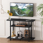 Bamboo TV Stand, Small TV Stands for up to 32 Inch, 3-Tier Entertainment Center TV Shelf with Storage, Sturdy Corner TV Stand for Bedroom, Black, 31.5 x 24.2 x 11.8 inches
