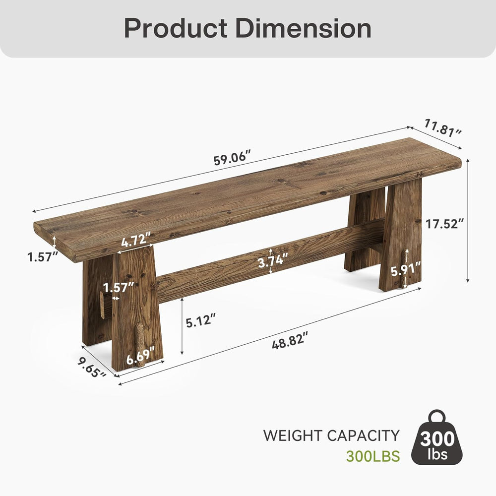 LITTLE TREE 59" Solid Wood Bench, Farmhouse Entryway Bench, Long Retro B...