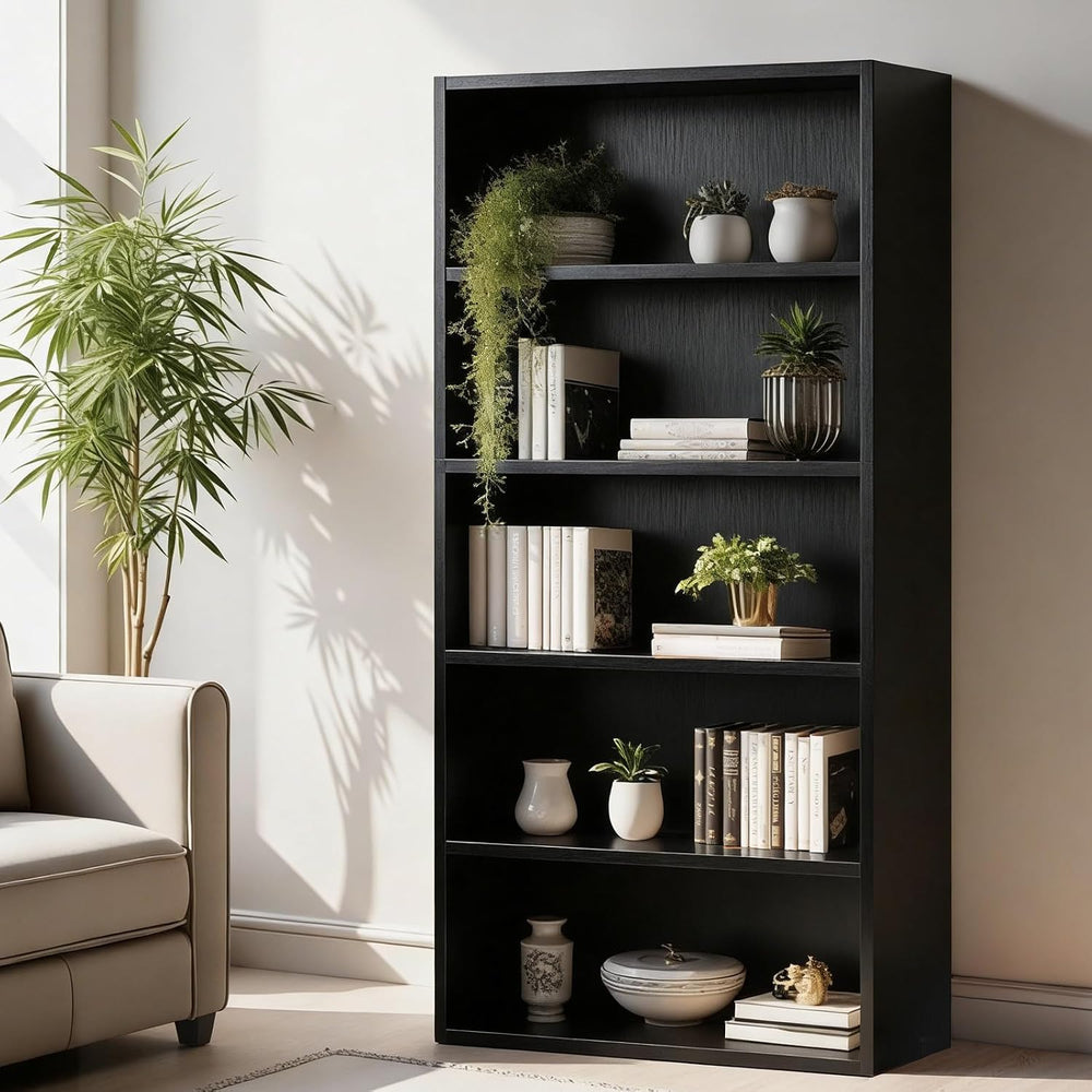 DUMOS 5-Tier Bookcase, 53 Inch Tall Open Bookshelf, Black