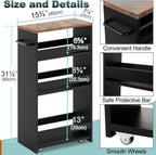 MARTY Rolling Storage Cart 7.9" W, 4-Tier Kitchen Cart with Wheels Handle, Slim Storage Cart Mobile Shelving Utility Carts for Bathroom Laundry Room Organization Narrow Places (Black)