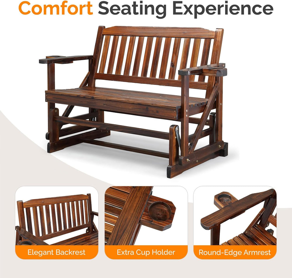 VINGLI 2-Person Outdoor Glider Bench, Patio Glider with Cup Holders, Outdoor ...