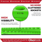 Olsa Tools Magnetic Socket Organizer | 3/8-inch Drive | SAE | Green | Holds 26 Sockets | Professional Quality Tools Organizer
