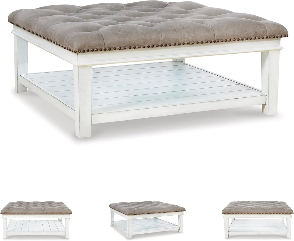 Signature Design by Ashley Kanwyn French Country Upholstered Square Ottoman C...