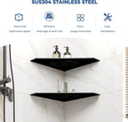 FerdY 2-Pack 10" Matte Black Recessed Corner Shower Shelf, for Tiled Bathroom Walls, Floating Shelf, 304 Stainless Steel Shower Caddy Storage Shelves, No Drilling Required, Rugby Diamond