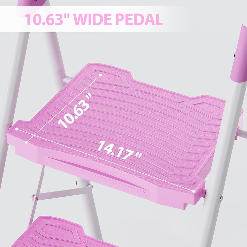 KINGRACK 3 Step Ladder, Sturdy Step Stool with Handrail, Anti-Slip Wide Pedal...