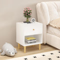 Kids Nightstand, Modern Night Stand with One Drawer and Open Storage Shelf, Wooden Bedside Table, End Table for Living Room, Bedroom, Toddler Nightstand for Boys and Girls, White