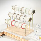 Coward Bracelet Holder Stand Rack, Removable Bracelet Display Organizer, T-Bar Wood Base Bangle Watch Scrunchies Jewelry Storage Towers for Home Desk or Shop Selling (3 Layer)