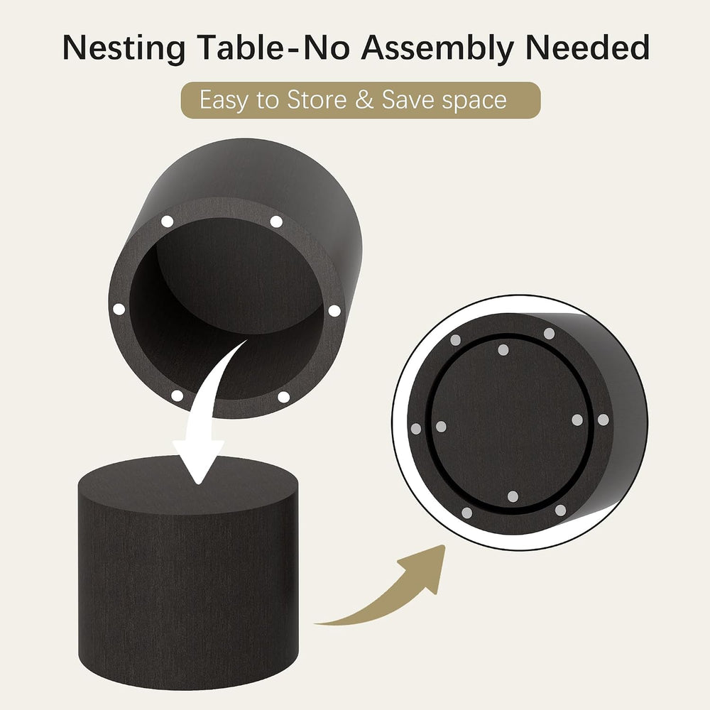 Nesting Coffee Table Set of 2, Round Coffee Table, Black | Modern Wooden Circ...