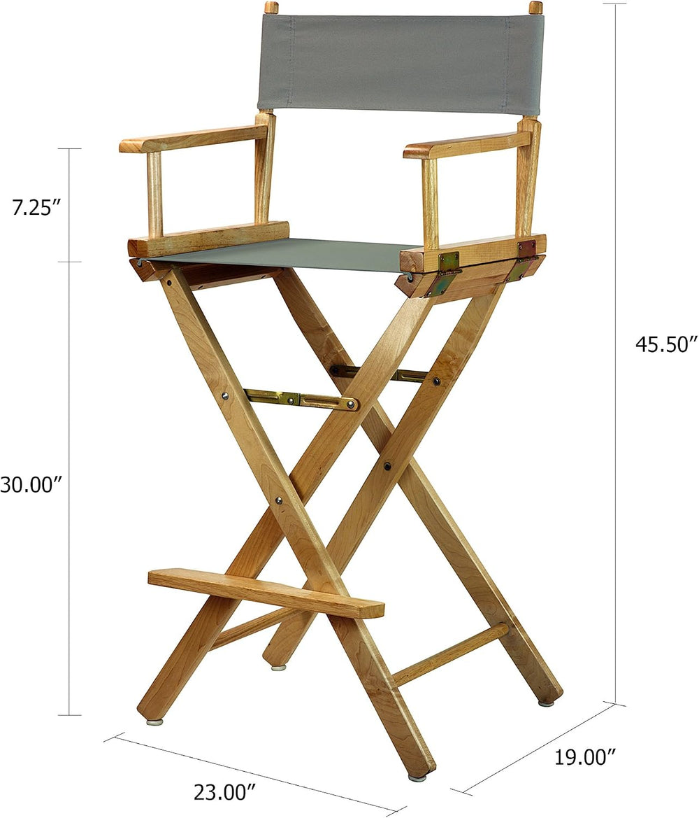 Casual Home 30" Director's Chair Natural Frame-with Grey Canvas, Bar...