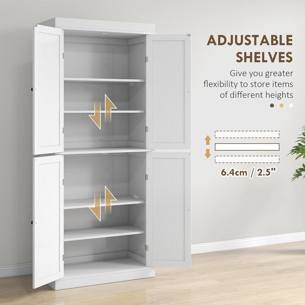 72" Tall Kitchen Pantry Storage Cabinet, 4-Door Freestanding Buffet with...
