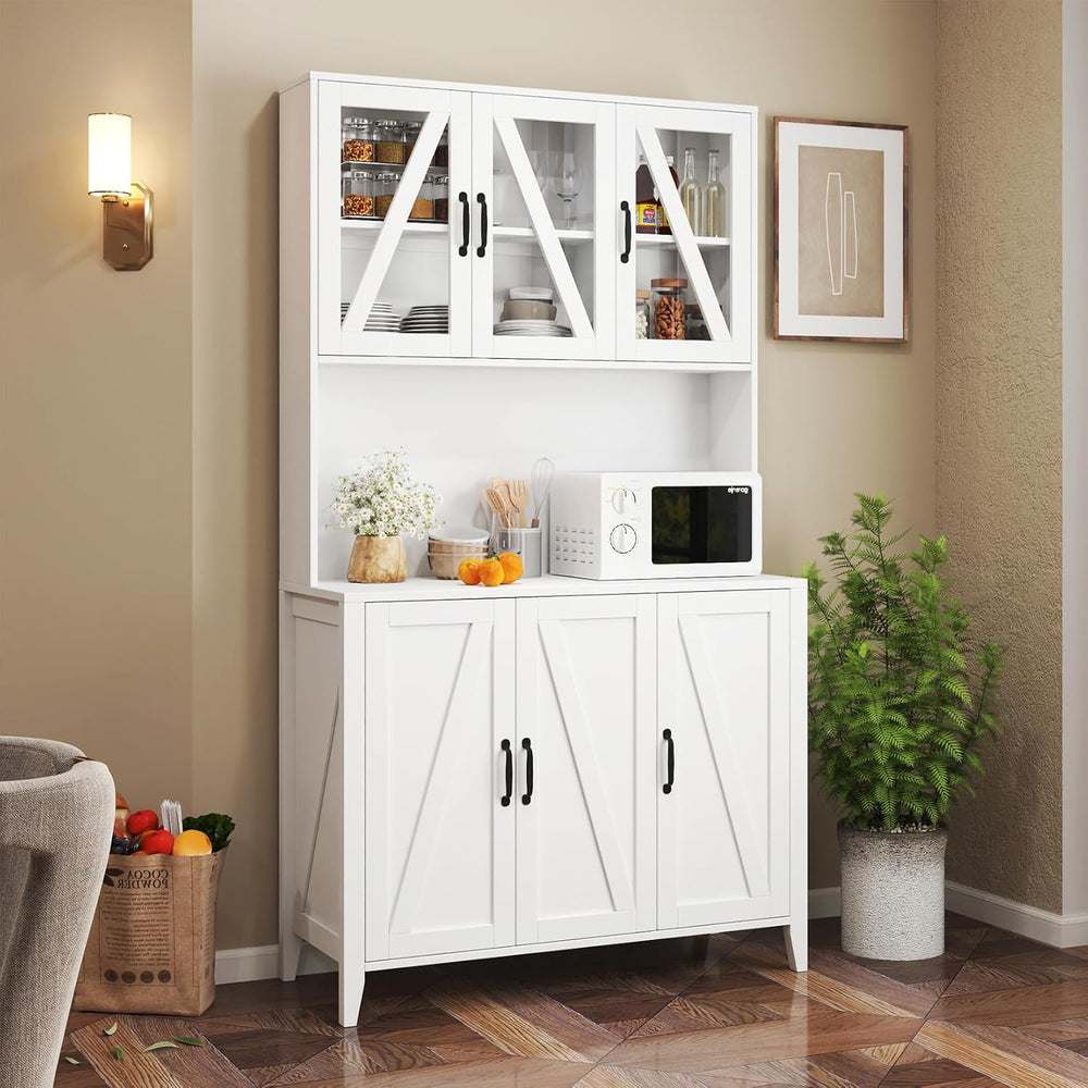 70.87" Kitchen Pantry Cabinet, 39.37" W Kitchen Hutch with Microwav...