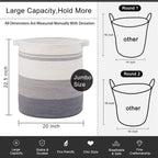 OIAHOMY 115L Laundry Baskets Hamper with Handles, Decorative Basket for Living room, Woven Storage Basket for Toys Bin,Pillows, Blankets, Clothes-20x22.5in-Gradient Grey