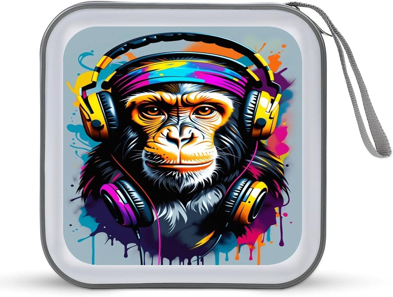 Watercolor Monkey CD DVD Case Holder, 40 Disc Storage Wallet with Exclusive Printed Design, Zipper Closure And Handle for Music Movies Games Travel Car