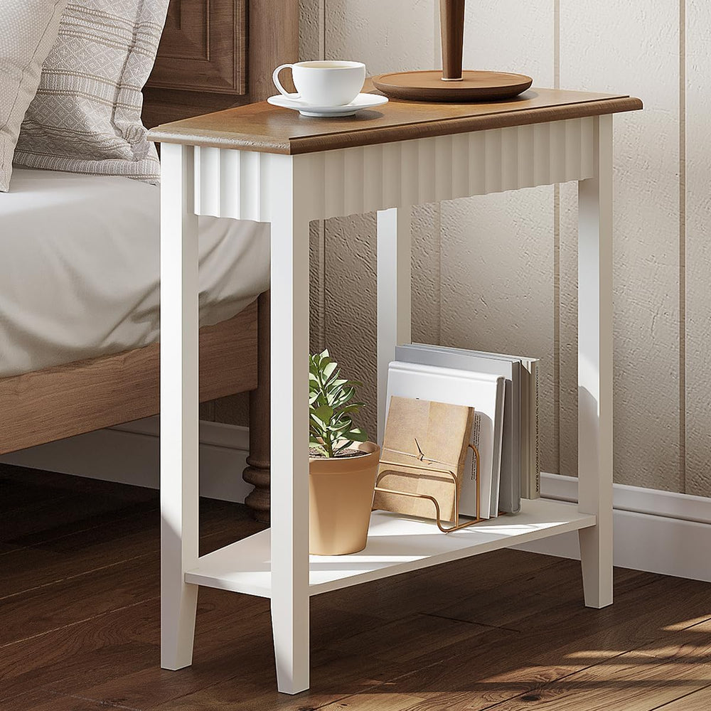 ChooChoo Wedge End Table, Narrow Triangle Side Table with 2-Tier Storage Shel...