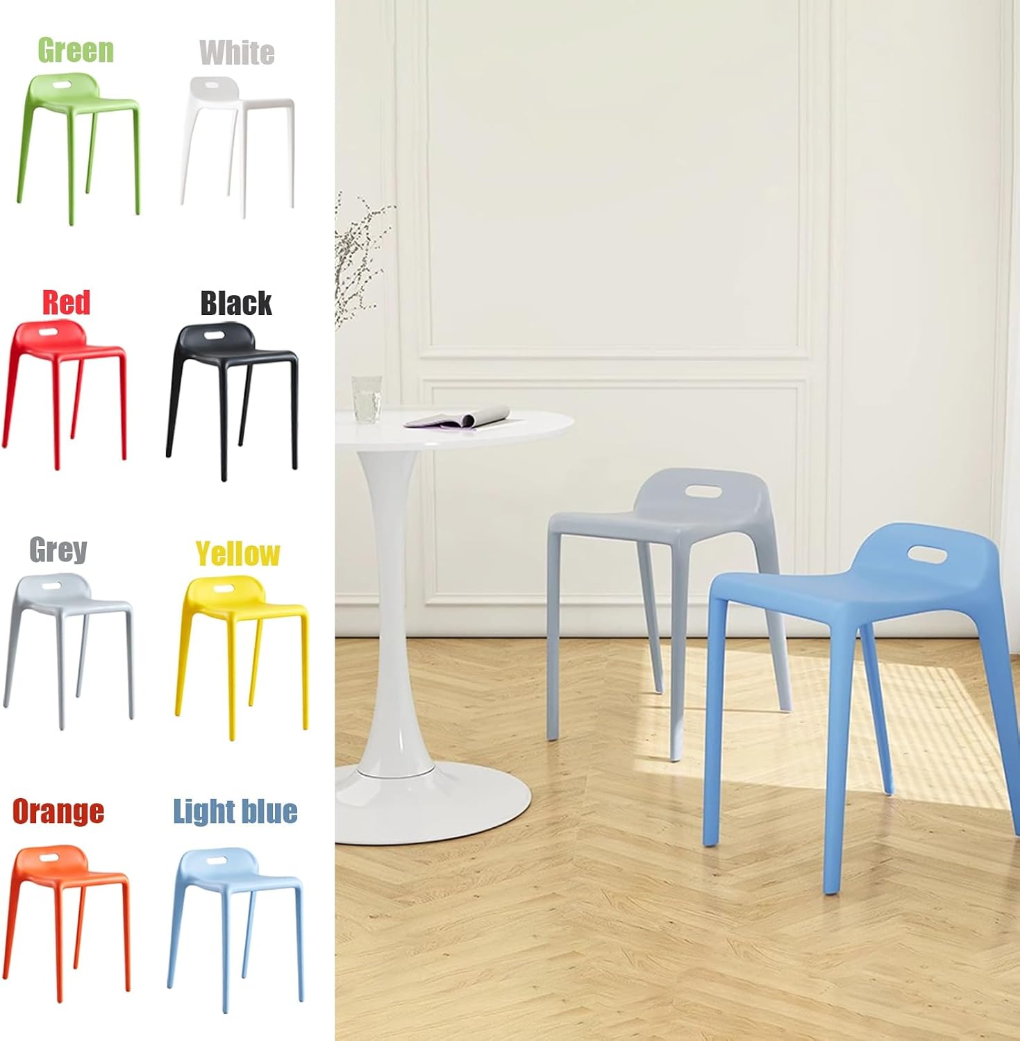 Thickened Plastic Backrest Chair, Wide Seat Plastic Stool, Waterproof Portable Chair, with Smooth Round Corners, for Parties, Home, Office(Green)