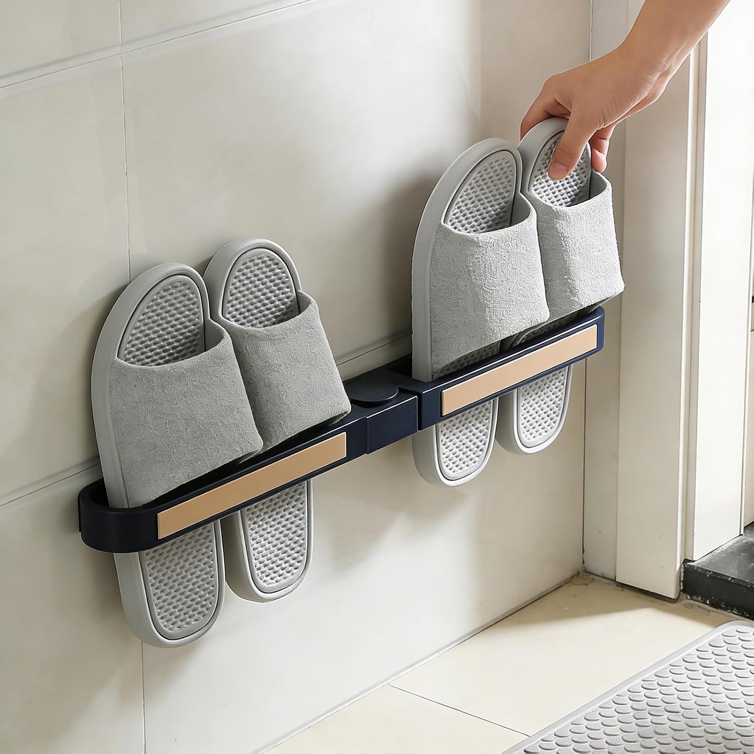 Slipper Rack Adhesive Wall-Mounted Folding Shoe Holder for Bathroom and Entryway, Space-Saving Flip-Flop Organizer, No-Drill Mount, Rotating Arms