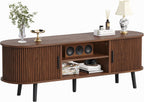 ChooChoo 54" Mid Century Modern TV Stand with Fluted Sliding Doors | Entertainment Center with Hidden Storage and Adjustable Shelf, TV Console for Living Room, Bedroom, Walnut